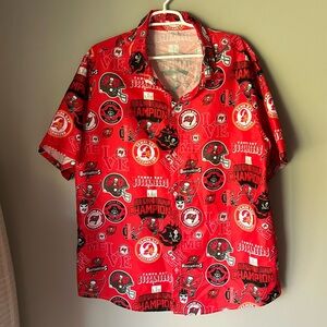 NFL BUCCANEERS Men’s Red All Over Print Two Piece Set Button Down Shirt & Shorts